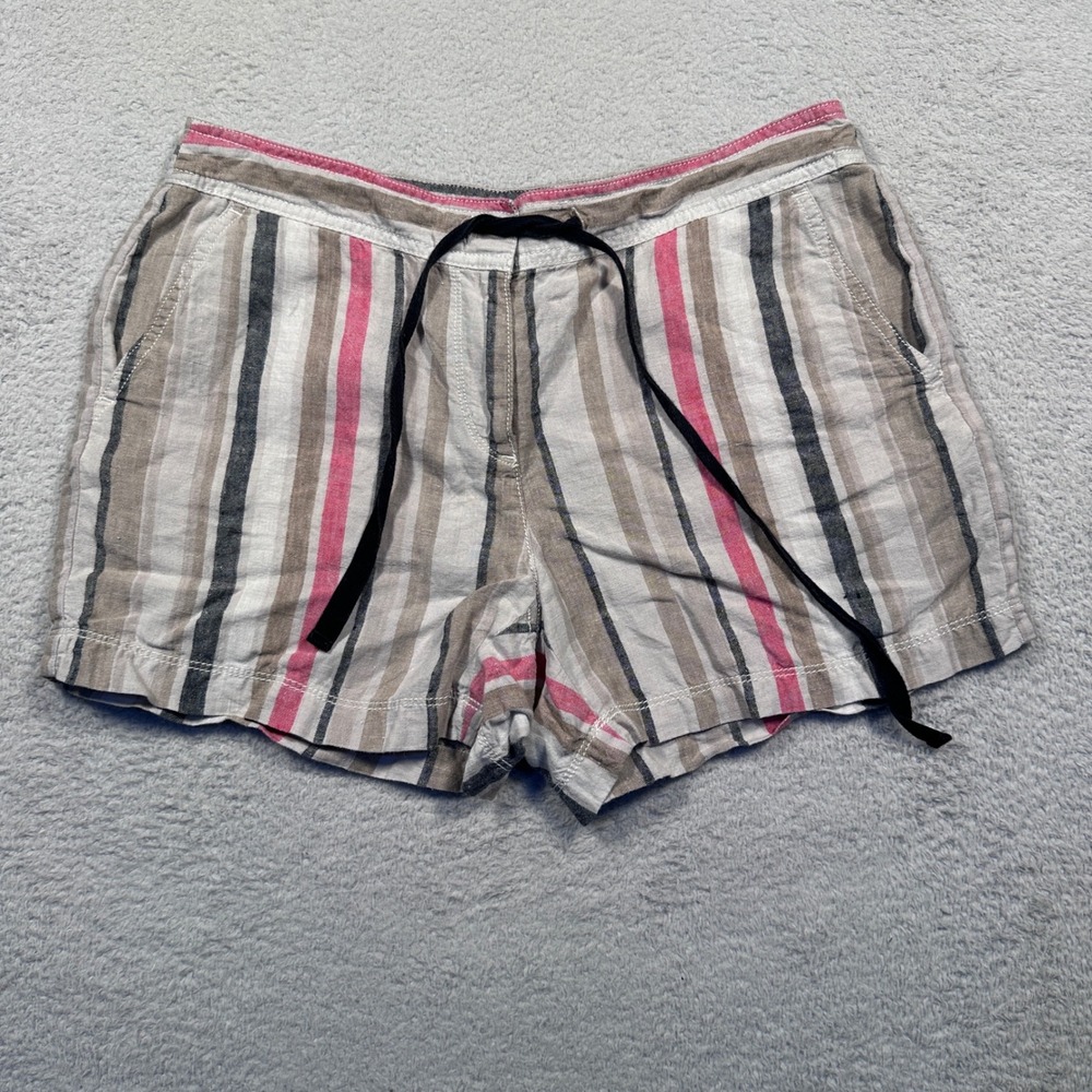 Ann Taylor LOFT 100% Linen Shorts Striped Casual Beach Drawstring Women's 2